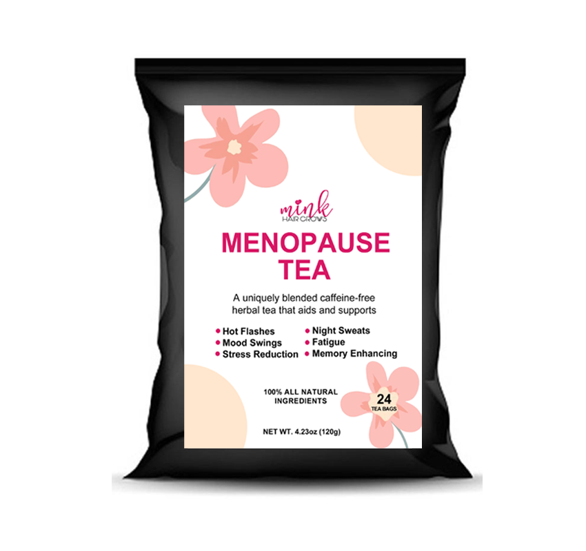 Menopause Tea pouch on white background.